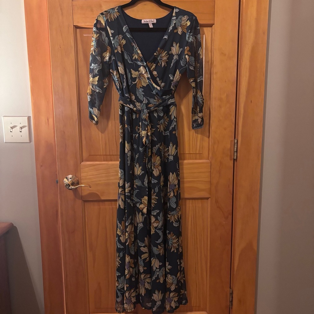 Floral Dress in Blue and Gold